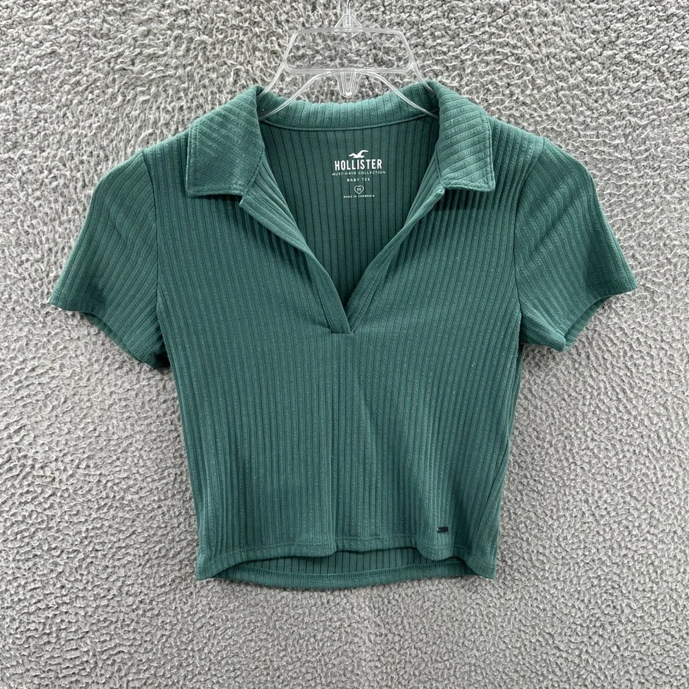 Hollister Women Ribbed Baby Tee Y2K Crop Top M Clean Girl Minimalist 90s Revival